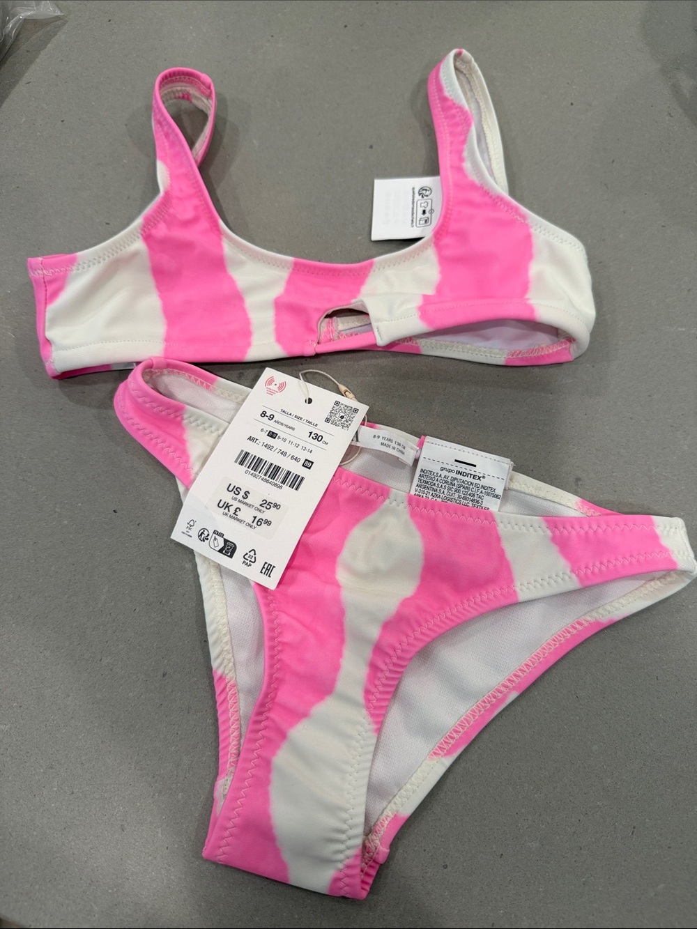 Zara Pink & White Tie-Dye Kids Bikini Set